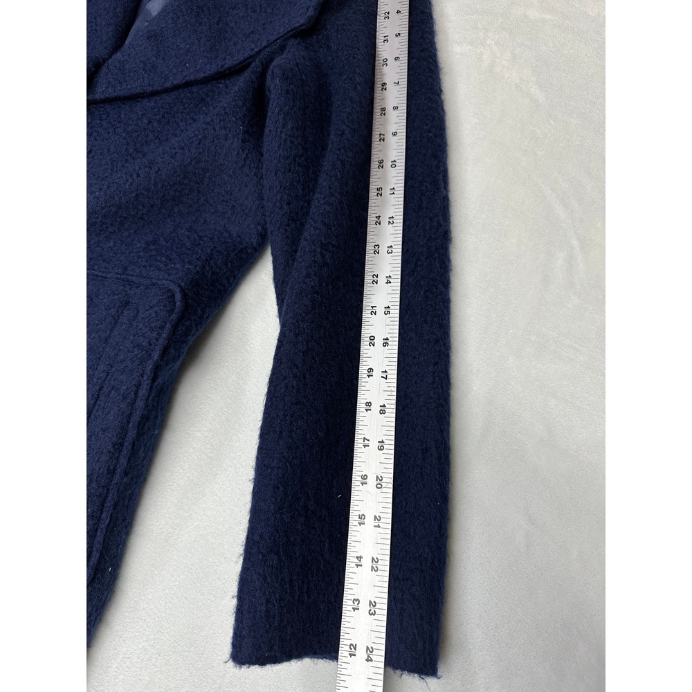 Bernardo Textured Wool Blend Coat Womens Sz Large Long Shawl Collar Luxury Navy - Picture 8 of 11